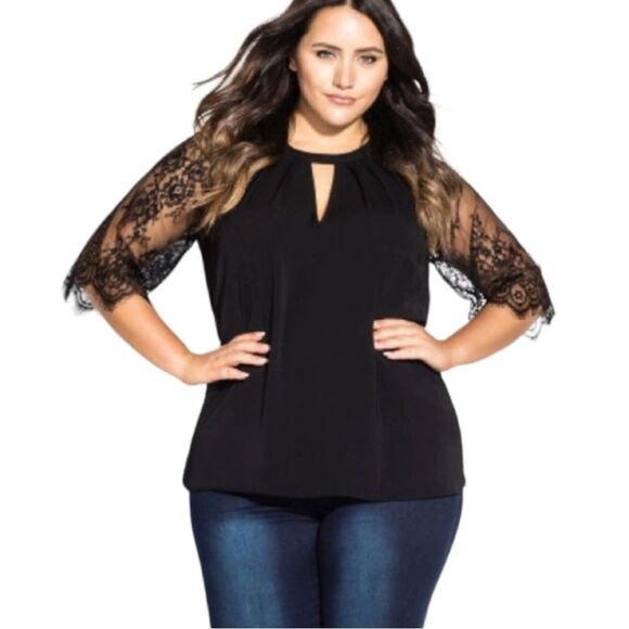 City Chic lace sleeve black top size 20  2X EUC - Picture 1 of 6